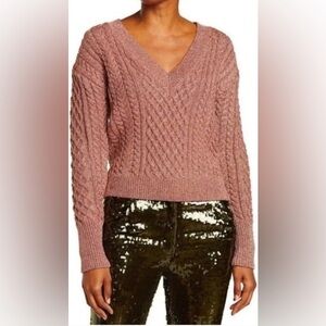 NWT Veronica Beard Rose Gold Amalia V Neck Cable Knit Pullover size XS